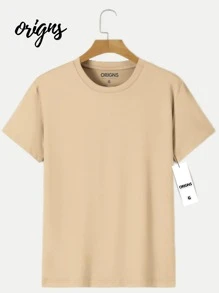Men's Basic Plain Short Sleeve Cotton T-Shirt Colors ORIGNS - Khaki - View 1