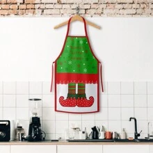1 pieza Delantal con tema navideño - Gráfico de mujer sexy blanca, patrones de Papá Noel y alegres, tela de popelín de poliéster, delantal de cocina tejido, delantal y gorro de chef, para cocinar y hornear, accesorios de cocina y comedor - multicolor - Ver 15