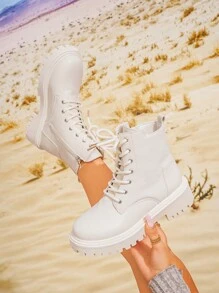 New Fashion Plus Size Women Solid Color Thick Sole Boots Autumn Winter Ladies British Style Lace-Up Ankle Boots