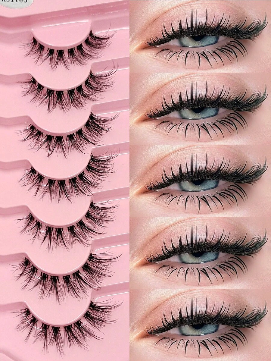 Asiteo 7 对假睫毛透明茎，自然睫毛纤细猫眼睫毛延长条睫毛条睫毛，睫毛，睫毛，假睫毛 - 交叉款 - 查看 1