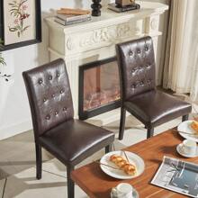 VECELO Tufted Dining Room Chairs Set Of 6, Parsons Diner Chairs Upholstered Side Kitchen Chairs With Solid Wood Legs And Padded Seat - 棕色 - 查看 5