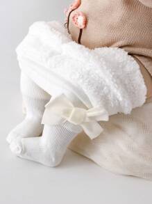 1 件装女婴蝴蝶结装饰加绒加厚打底裤 - 白色 - 查看 4