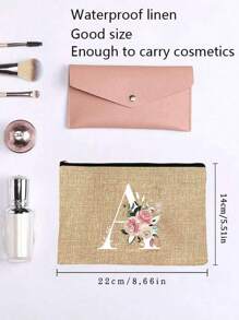 1 件字母 A-Z 花卉印花化妆包，送给女孩的礼物，可爱复古简约时尚字母图案印花包，小物件化妆包，包，化妆包，洗漱包，手拿包，轻便折叠包，简易购物袋，教师礼物手拿包，适用于护士、医生、教师包，适合个人旅行化妆品学校用品旅行必需品化妆包节日必需品化妆包化妆包化妆品收纳袋节日冬季 2024 化妆品收纳袋化妆品收纳