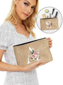 1 件字母 A-Z 花卉印花化妆包，送给女孩的礼物，可爱复古简约时尚字母图案印花包，小物件化妆包，包，化妆包，洗漱包，手拿包，轻便折叠包，简易购物袋，教师礼物手拿包，适用于护士、医生、教师包，适合个人旅行化妆品学校用品旅行必需品化妆包节日必需品化妆包化妆包化妆品收纳袋节日冬季 2024 化妆品收纳袋化妆品收纳