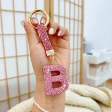 1pc Pink Letter Car Key Chain - Pink - View 7