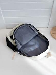 5 Pieces Solid Color High School Student Backpack Set, High Capacity Stylish Rucksack, Includes Backpack, Pencil Case, Wallet And More - Black and White - View 6