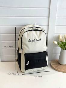 5 Pieces Solid Color High School Student Backpack Set, High Capacity Stylish Rucksack, Includes Backpack, Pencil Case, Wallet And More - Black and White - View 5