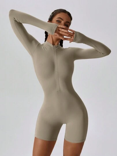 MASKERT Women's Long Sleeved Tight Fitting Jumpsuit Yoga Jumpsuit Exercise Jumpsuit Quick Drying High Elasticity Jumpsuit Skin Friendly And Comfortable Shapewear Jumpsuit