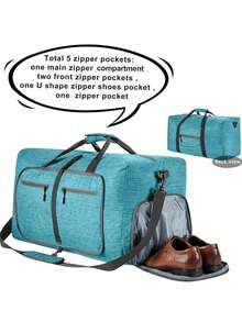 1pc Men 65L Foldable Travel Bag With Shoe Compartment, Overnight Carry-On Duffel Bag, Oxford Polyester Weekender Bag With Shoulder Strap, Unisex Luggage - 85L, Multiple Colors Available