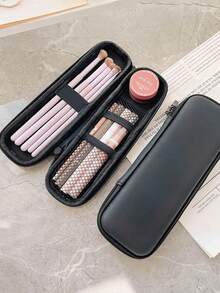 1 pièce Sac de rangement pour pinceau de maquillage noir, boîte de rangement pour pinceaux de maquillage, porte-pinceau de maquillage, trousse de voyage pour pinceaux de maquillage, taille  et portable pour ranger les pinceaux de maquillage, les crayons à sourcils, les pinceaux à fard à paupières, convient aux femmes et aux filles, excellent cadeau pour les amis, les vacances - Noir - Voir 3