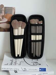 1 pièce Sac de rangement pour pinceau de maquillage noir, boîte de rangement pour pinceaux de maquillage, porte-pinceau de maquillage, trousse de voyage pour pinceaux de maquillage, taille  et portable pour ranger les pinceaux de maquillage, les crayons à sourcils, les pinceaux à fard à paupières, convient aux femmes et aux filles, excellent cadeau pour les amis, les vacances - Noir - Voir 4