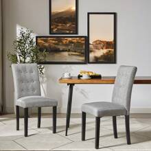 VECELO Tufted Dining Room Chairs Set Of 6, Parsons Diner Chairs Upholstered Side Kitchen Chairs With Solid Wood Legs And Padded Seat - 灰色 - 查看 2