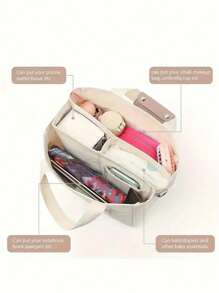 New Fashion Large Capacity Women Tote Bag, Multi-Pocket Casual Shoulder Crossbody Handbag, Canvas Material, Versatile Mother/ Bag With Detachable Inner Pouch And Color Block - Beige - View 5