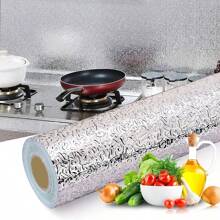 3m/5m Gold/Silver Aluminum Foil Self-Adhesive Wall Sticker For Kitchen Stove Backsplash, Waterproof, Moisture-Proof, Oil-Proof, Fireproof, Heat Resistant, Trimmable Wall Protector Paper