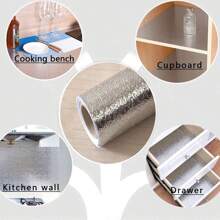 3m/5m Gold/Silver Aluminum Foil Self-Adhesive Wall Sticker For Kitchen Stove Backsplash, Waterproof, Moisture-Proof, Oil-Proof, Fireproof, Heat Resistant, Trimmable Wall Protector Paper