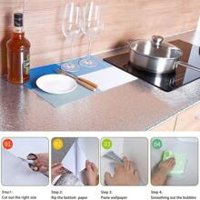 3m/5m Gold/Silver Aluminum Foil Self-Adhesive Wall Sticker For Kitchen Stove Backsplash, Waterproof, Moisture-Proof, Oil-Proof, Fireproof, Heat Resistant, Trimmable Wall Protector Paper