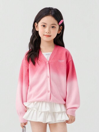 zosee 2024 New Girls Knitted Cardigan Sweater Jacket, Colorblock Ombre Outerwear For Children Aged 5-15, Suitable For 5-15°C Autumn