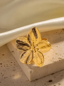 1pc Flower Shaped Metal Fashion Ring, Exaggerated Metal Finger Ring, Retro Chic Party Accessory - Flowers - View 7