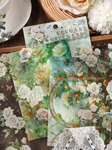 4 张/包复古花卉植物烫金拼贴 PET 贴纸 DIY 日记本垃圾日记装饰卡片制作贴纸相册剪贴簿、学校用品、返校 - 均碼 - 查看 3