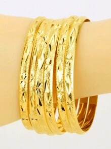 6 cái Chiều rộng 6mm Dubai Vàng Vòng tay Vàng Người châu Phi Vòng tay Đồ trang sức NỮ Nam Đồ trang sức - Vàng - Xem 3