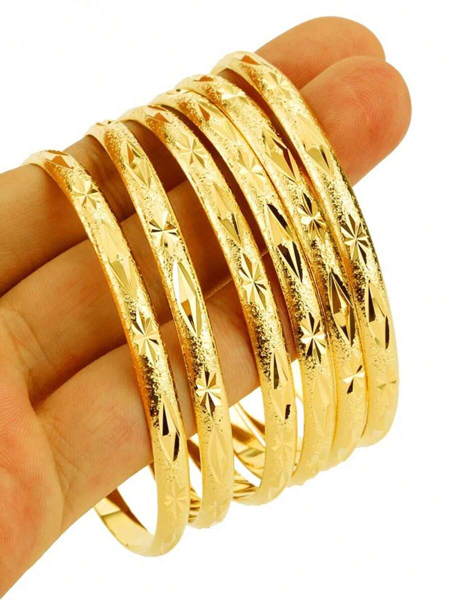 6 cái Chiều rộng 6mm Dubai Vàng Vòng tay Vàng Người châu Phi Vòng tay Đồ trang sức NỮ Nam Đồ trang sức - Vàng - Xem 1