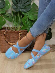 Flat Round Toe Fashion Butterfly Flower Casual Slip-On Loafers For Women, Elastic Strap, Breathable