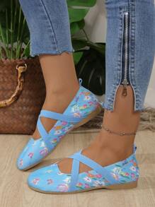 Flat Round Toe Fashion Butterfly Flower Casual Slip-On Loafers For Women, Elastic Strap, Breathable