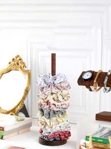 Creative & Practical Wooden Rope Hair Accessory Organizer Holder Display Rack For Scrunchies, Hair Ties, Flower Hairclips, Bracelets - Wood Color - View 3