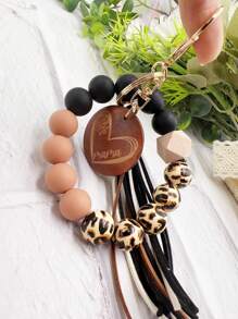 1pc Leopard Wooden Bead Silicone Bead Korea Tassel Charm Heart Wood Slice Wrist Phone Cord, Bag Charm, Key Chain Accessory, Mother's Day Gift Gifts For Mother, Family, Friends, Birthday, Holiday Phone Charm, Phone Chain