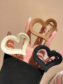 3pcs/1pc Medium Size 6.5cm/2.56in Black, White And Brown Heart Shaped Lightweight Plastic Hair Clips, Fashionable, Versatile, Elegant, Minimalist Design, Solid Color Hair Accessories Suitable For Daily Outing, Casual, Party, Commuting, Vacation, Washing Face, Bathing, Makeup, Matching Clothes Valentine's Day Hair Claws Claw Clips Hair Jaw Clip Hair Clamps Hair Clutch Hair Catcher Clip, School Stuff, College - Multicolor - View 1