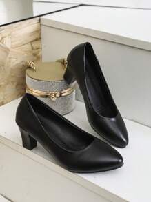 Women's Solid Color High Heels, Formal Etiquette Professional High Heels, Low Vamp Work Wear Versatile Comfortable Black High Heels