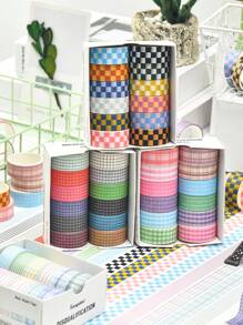 12 Rotoli/Scatola, 2 Metri/78 Pollici, Set di Nastro Washi a Fantasia Multicolore a Scacchi - Nastro Decorativo per Articoli di Cartoleria per lo Studio, Confezioni Regalo e Lavori Fai-da-Te - Materiale Cartaceo, Facile da Usare, Perfetto per Decorare Buste, Regali per Amici
