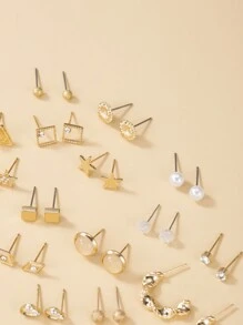 1 Bộ 30 Đôi Hoa Pha Lê Thời Trang, Lá, Ngọc Trai, Hoa Tai Đính Đá Hình Trái Tim Bộ Quà Tặng Cho Phụ Nữ, Trang Sức Kim Loại Tinh Tế Đeo Hàng Ngày Ngày Lễ Tình Nhân, Mẹ, Mẹ, Ngày Của Mẹ, Quà Tặng - Vàng - Xem 3