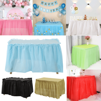 1PC 420*70cm Table Skirt 137*274cm Tablecloth Disposable Table Cover For Happy Birthday Party Christmas Wedding Festival Decoration Household Kitchen Tablecloth Table Skirt