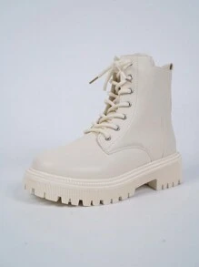 New Fashion Plus Size Women Solid Color Thick Sole Boots Autumn Winter Ladies British Style Lace-Up Ankle Boots