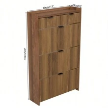 Free Standing Tipping Bucket Shoe Rack Organizer With 3 Flip Bins & 2 Drawers, Modern Entryway Narrow Shoe Storage With Top Cubby, Suitable For Bedroom, Entryway, Or Hallway - walnut - View 8