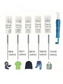 50 件/100 件老式家用缝纫机针套装，多种尺寸，适用于脚踏式缝纫机 - 白色 - 查看 1