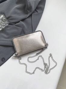 Ladies' Vintage Gun Color Faux Metallic Commute Envelope Crossbody Bag,With Beaded Chain, Funky, Punk & Bag For Street Wear - Bronze - View 5