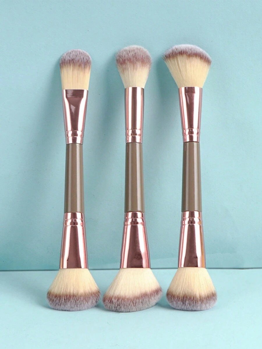 3pcs/Set Double-Ended Multi-Functional Makeup Brush Set, Including Highlighter Brush, Blush Brush, Contour Brush, Foundation Brush, Powder Brush - Double-Headed Brushes - Multicolor - View 1