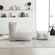 Fluffy Bean Bag Chair, Comfortable Bean Bag For Adults And Children, Super Soft Lazy Sofa Chair With Memory Foam And Ottoman, Indoor Modern Focus Bean Bag Chair For Living Room, Bedroom, Apartment