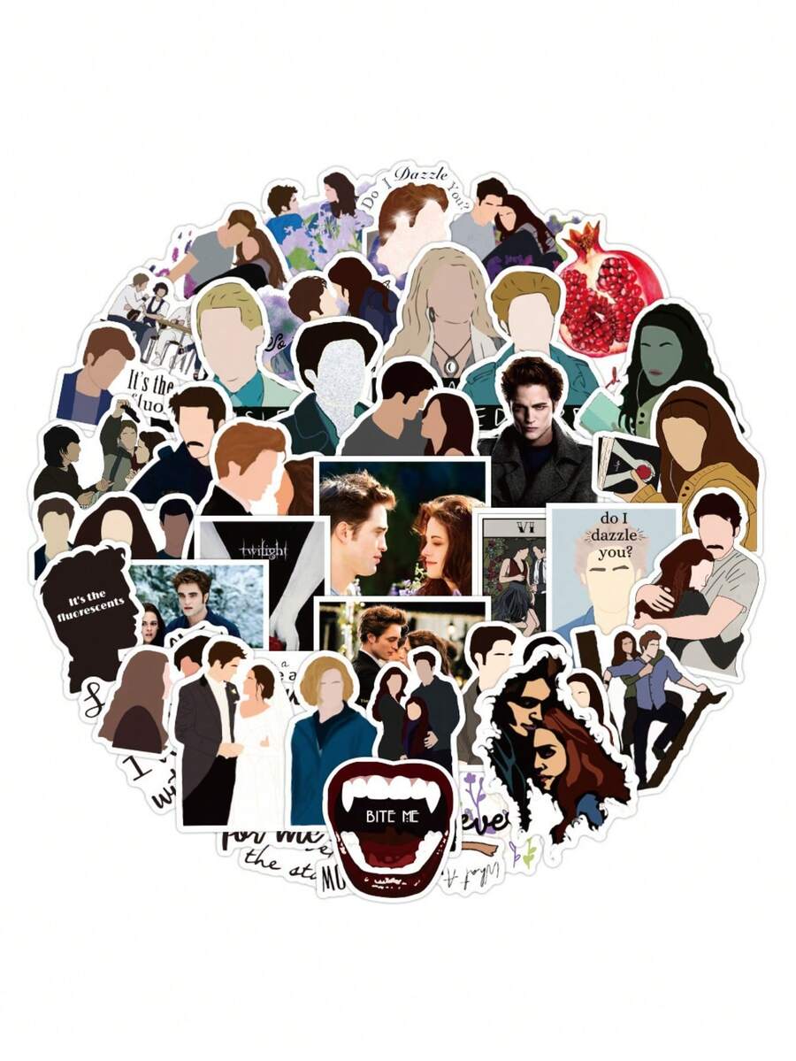 50PCS Classic Twilight Vampire Theater Graffiti Stickers Stylish Creative DIY Decorative Decals Perfect For Water Bottles, Helmets, Skateboards, And Stationery Cases - 彩色 - 查看 1