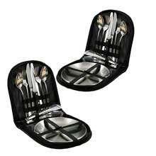 Two Sets Of Stainless Steel Outdoor Camping Cutlery Sets - Including Forks, Spoons, Knives, Chopsticks, Food Clips, Plates - Portable Cutlery Bags, Totaling 20pcs - màu đen - Xem 1