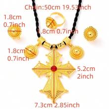 3 pièces/set Ensemble de bijoux trois pendentifs croix doré, nouvelle conception, boucles d'oreilles, bague, collier, cadeau de fête