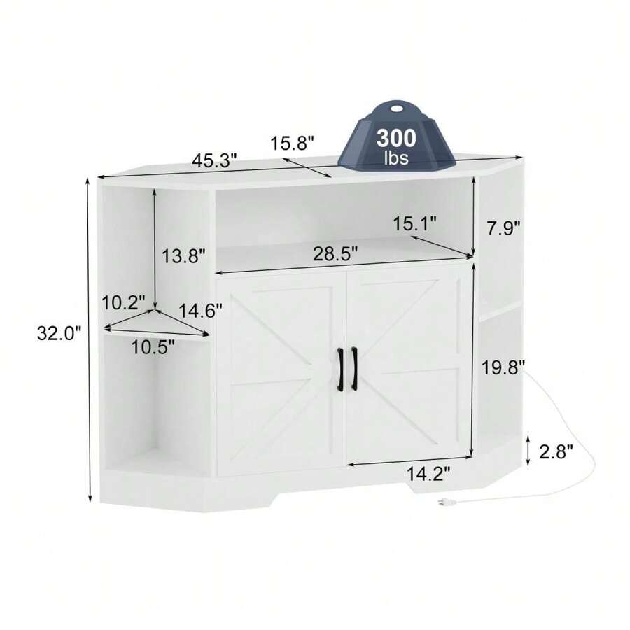 Mid Century Modern Corner TV Stand For 55 Inch TVs With Power Outlet