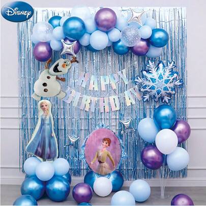 Disney 54 件官方授权冰雪奇缘公主艾莎气球套装卡通主题场景布置生日婚礼派对用品阵亡将士纪念日主题派对装饰照片背景装扮饰品朋友家人礼物圣诞节