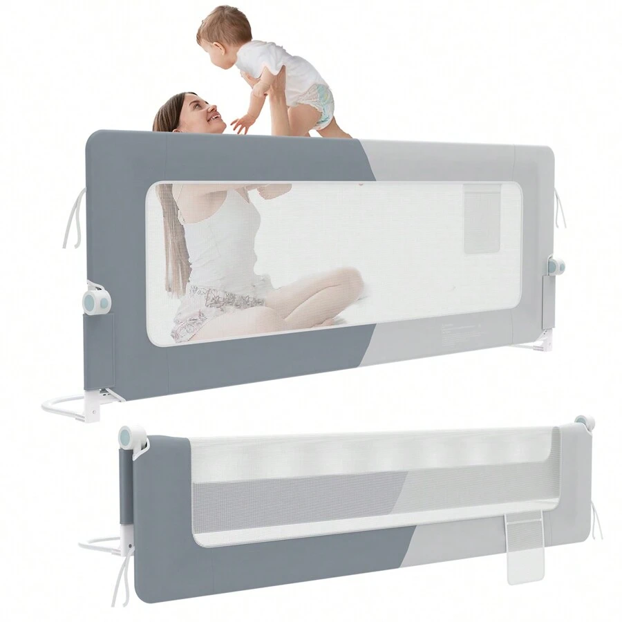 YUENFONG Sponda letto, sponda protettiva per letto, portatile, 150 cm, sponda pieghevole per bambini, sponda per lettino per bambini, pieghevole, portatile, lettino anticaduta per neonati e bambini nel letto dei genitori, 150/180/200 cm, grigio/ grigio melange - Grigio Chiaro - Visualizzare 1
