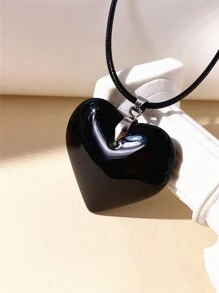 1 pieza Collar con colgante de corazón grande de 35mm de vidrio de color minimalista y único, adecuado para uso diario el Día de San Valentín