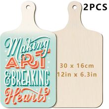 2件/4件/8件 (11.8 X 6.3 英吋) 木製帶手柄長方形手工托盤，適合DIY感恩節、聖誕節家居裝飾 - 杏色 - 查看 6