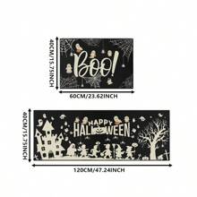 1/2pcs Halloween Themed Kitchen Mat, Ghost & Letter Pattern Design For Home, Room, Halloween Decoration