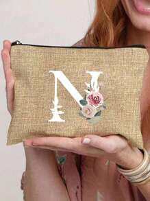 1 件字母 A-Z 花卉印花化妆包，送给女孩的礼物，可爱复古简约时尚字母图案印花包，小物件化妆包，包，化妆包，洗漱包，手拿包，轻便折叠包，简易购物袋，教师礼物手拿包，适用于护士、医生、教师包，适合个人旅行化妆品学校用品旅行必需品化妆包节日必需品化妆包化妆包化妆品收纳袋节日冬季 2024 化妆品收纳袋化妆品收纳